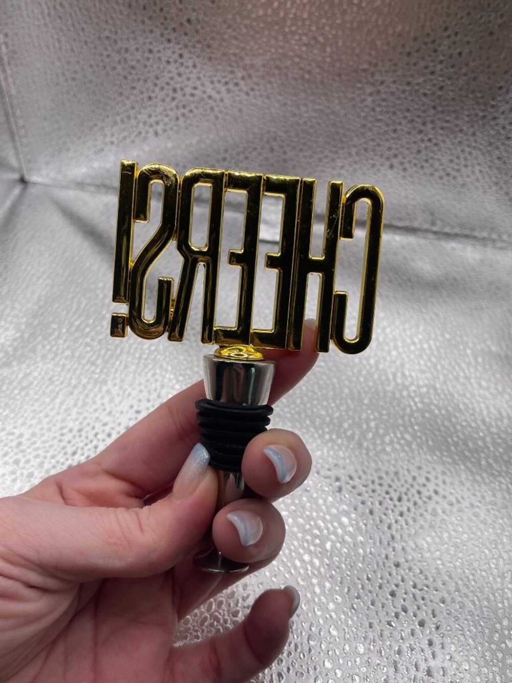 Pier 1 Imports “Cheers!" Gold & Rhinestone Bottle Stopper ~ Wine Stopper - Picture 3 of 3